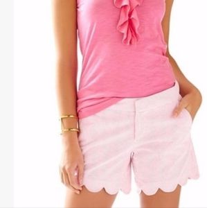Lilly Pulitzer Buttercup Scallop Pink White Stripe Seersucker Short Size 00